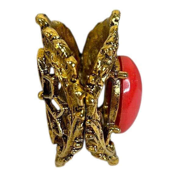 Arthur Pepper ART Scarf Slide Scarf Holder Gold Tone Oval Coral Tone Cabochon - Picture 2 of 10